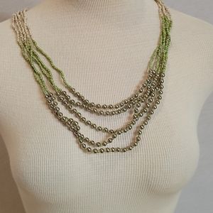 Handcrafted beaded necklace with green & silver